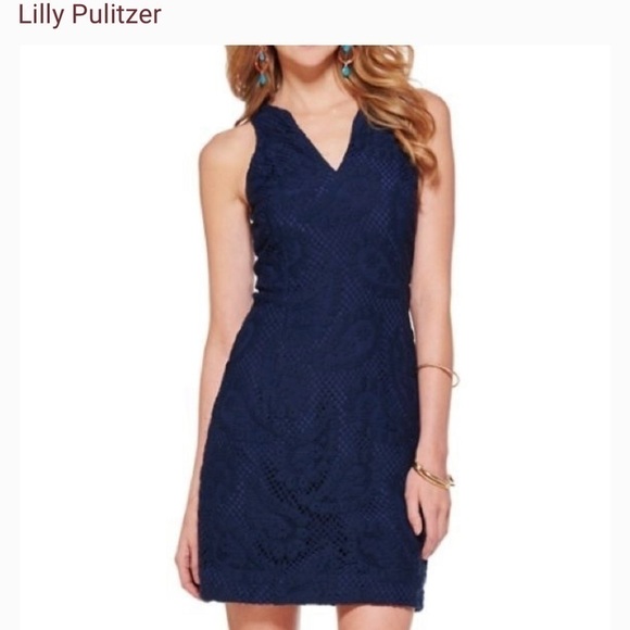 LILLY Pulitzer Augusta Shift Dress 2 navy lace - Picture 1 of 9